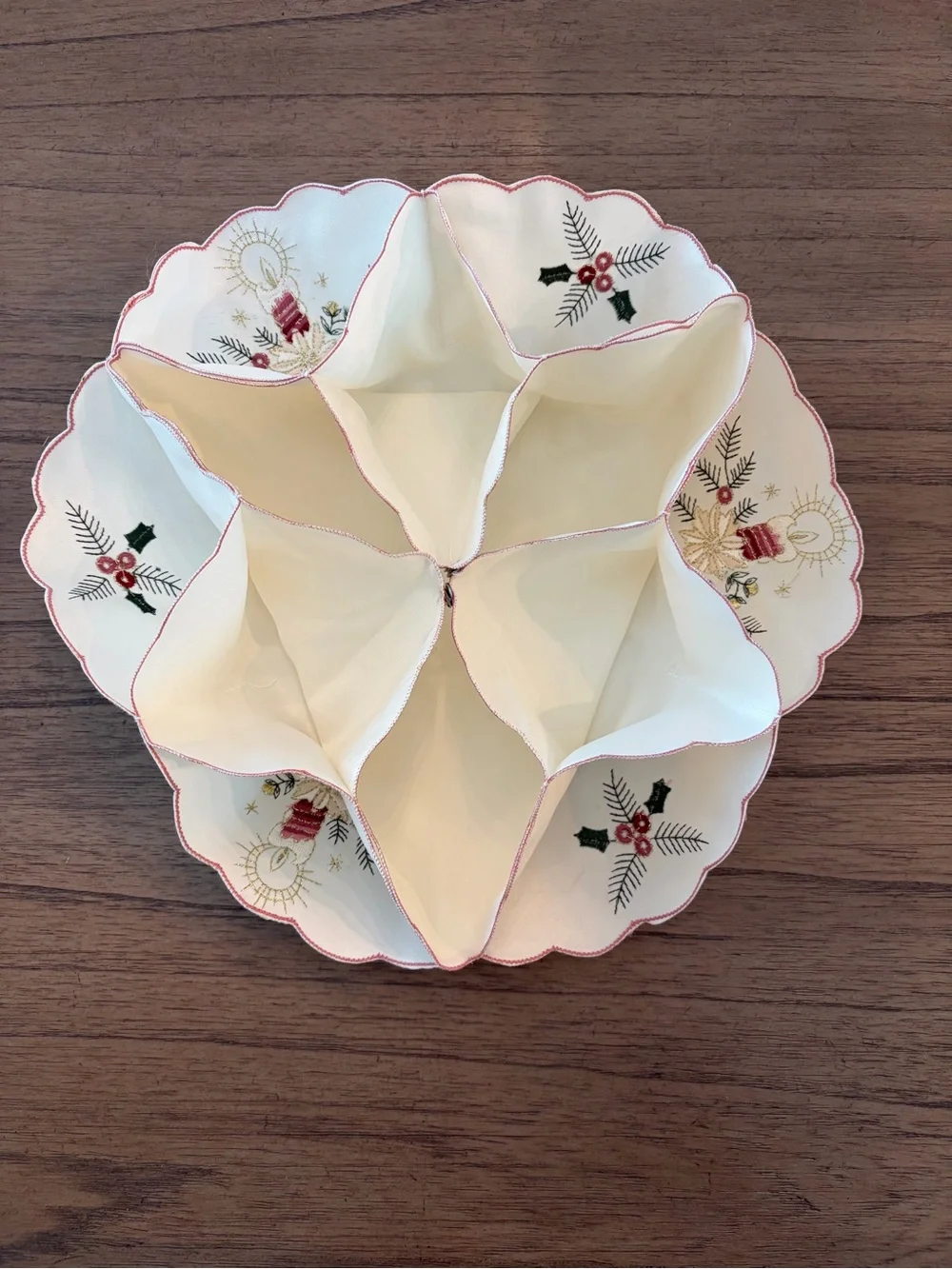 Holiday Cream Embroidered Dinner Roll Holder - Festive Christmas Designs